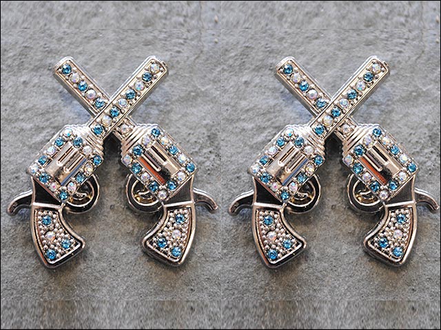 HILASON Western Screw Back Concho Cross Gun Shooting Turquoise Crystal & Clear Color | Slotted Conchos
