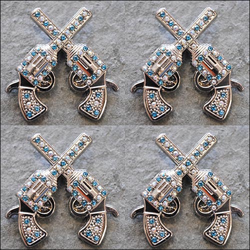 HILASON Western Screw Back Concho Cross Gun Shooting Turquoise Crystal Turquoise & Clear Color | Slotted Conchos
