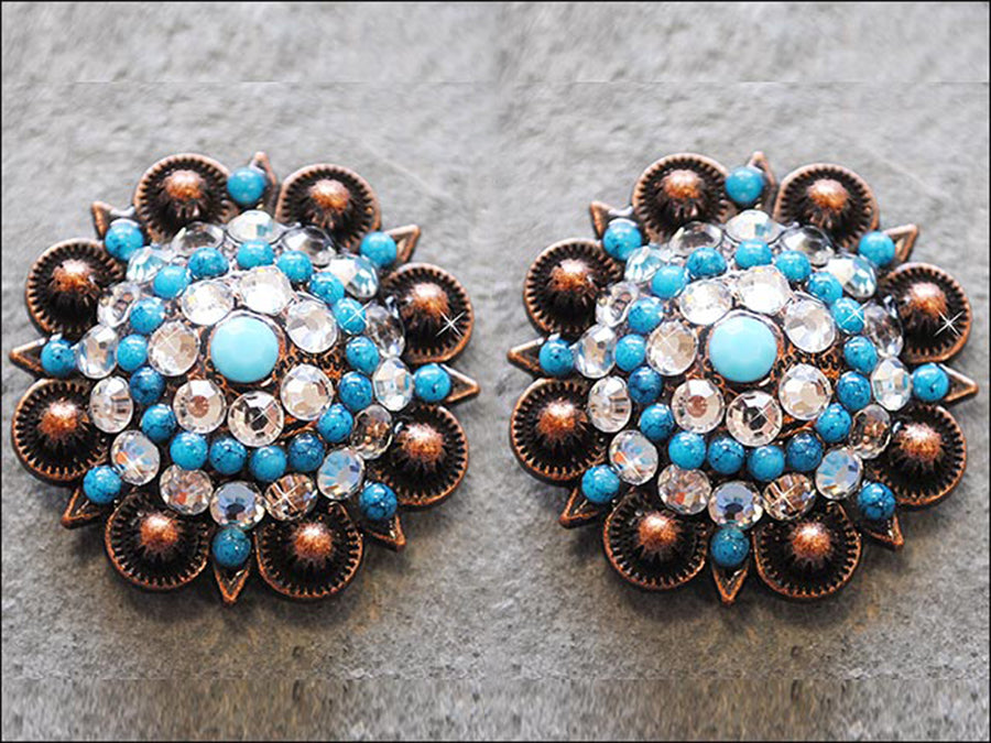 HILASON Western Screw Back Turquoise Rhinestone Crystal Clear Bling Berry Concho