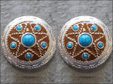 HILASON Western Screw Back Conchoturquoise Star Antique Round Bling Headstall | Concho Belt Slotted Conchos