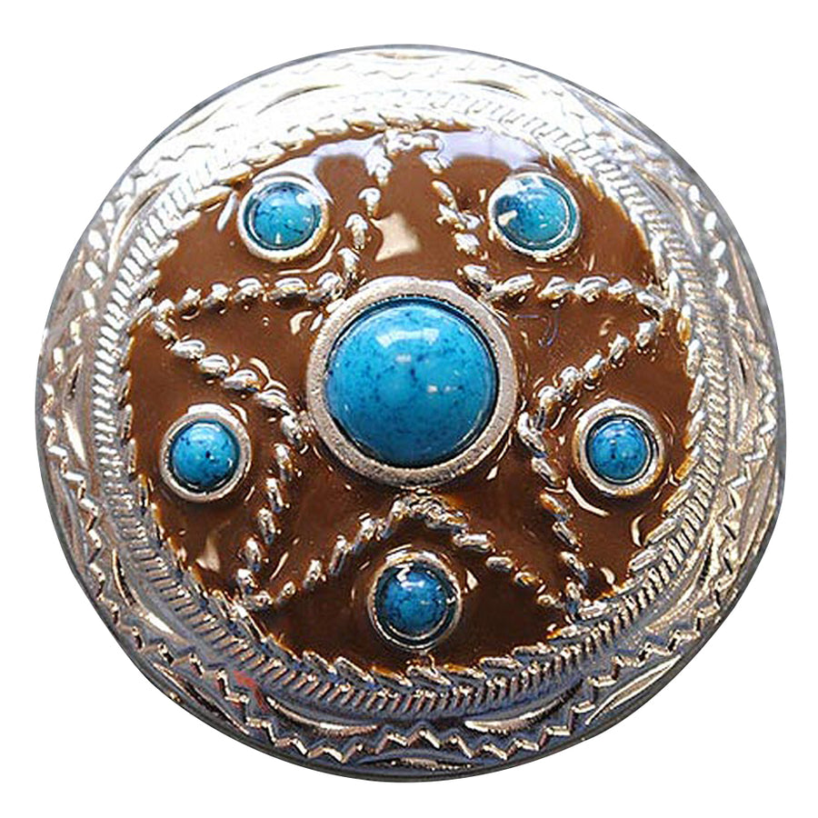 Set Of 32 Western Screw Back Concho Turquoise Star Antique Round Bling - Hilason