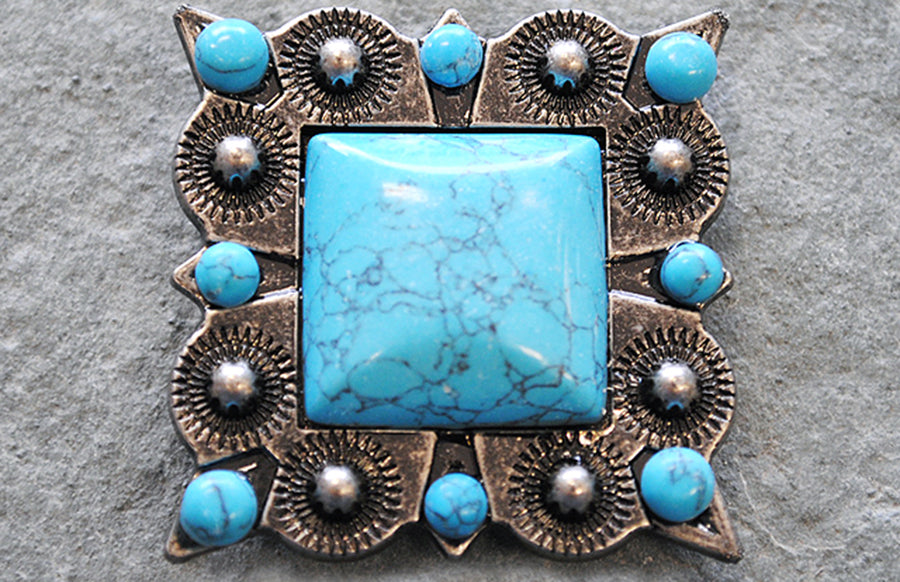 HILASON Square Turquoise Stone Western Concho Antique Silver Star Burst