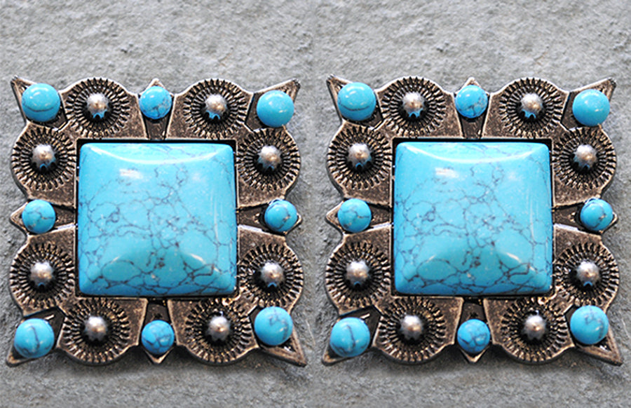 HILASON Square Turquoise Stone Western Concho Antique Silver Star Burst