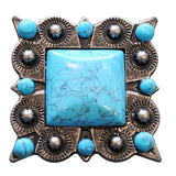 HILASON Square Turquoise Stone Western Concho Antique Silver Star Burst