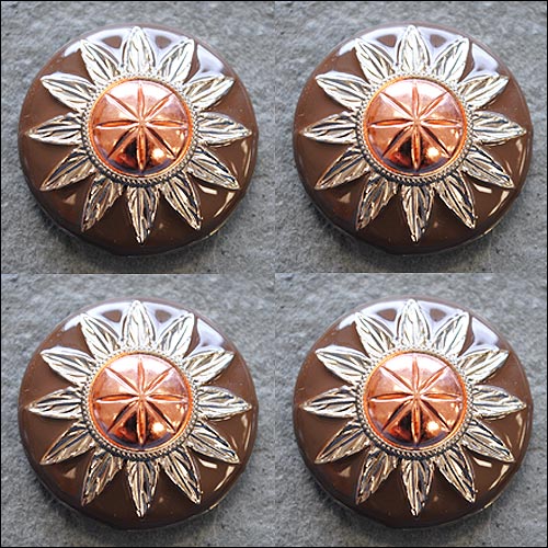 Hilason Set of 16 Three Tone Finishing Round Conchos Copper Dome Silver and Brown