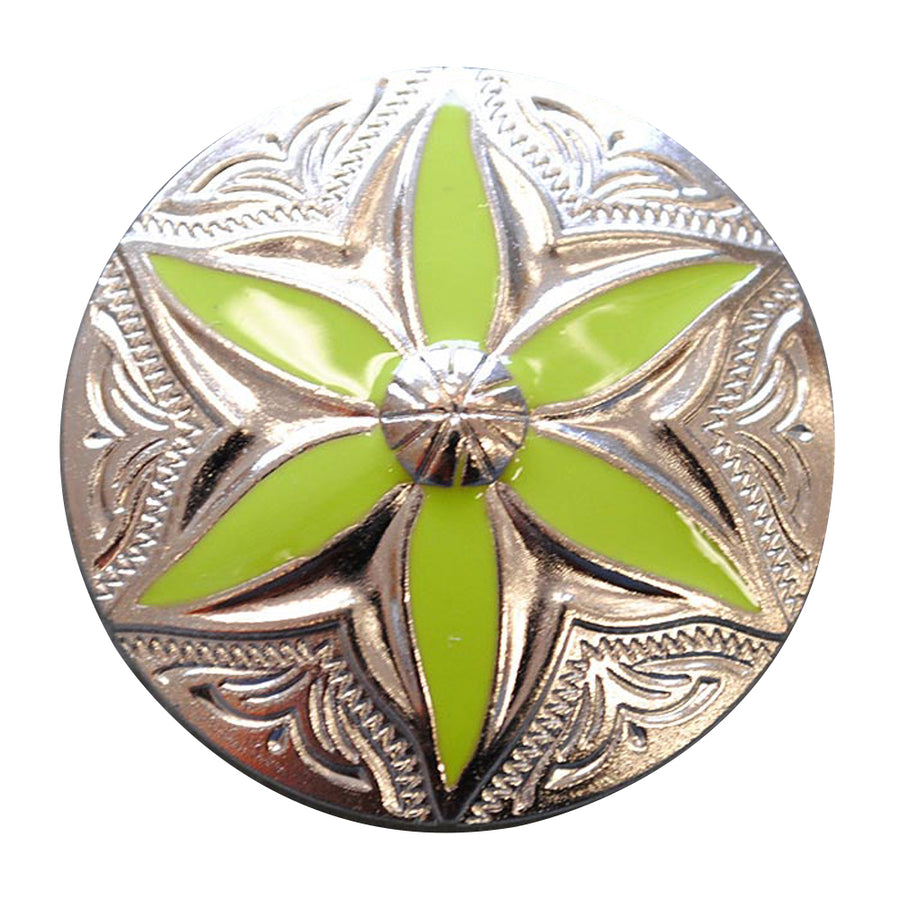 Set Of 2 Western Screw Back Concho Round Floral Green Inlay Bling Saddle - Hilason