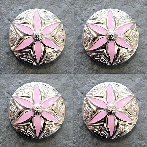 HILASON Western Screw Back Concho 1 Round Floral Pink Inlay Bling Saddle Cowgirl | Belt Slotted Conchos