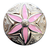 Set Of 2 Western Screw Back Concho Round Floral Pink Inlay Bling Saddle - Uhorse