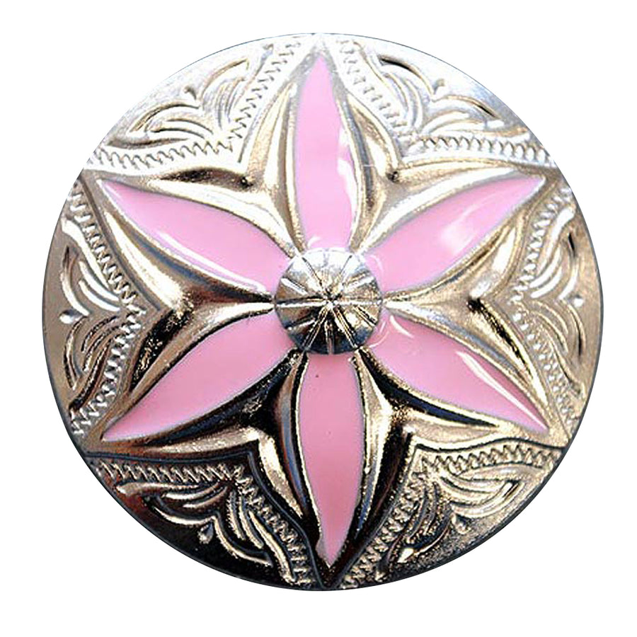 Set Of 8 Western Screw Back Concho Round Floral Pink Inlay Bling Saddle - Uhorse