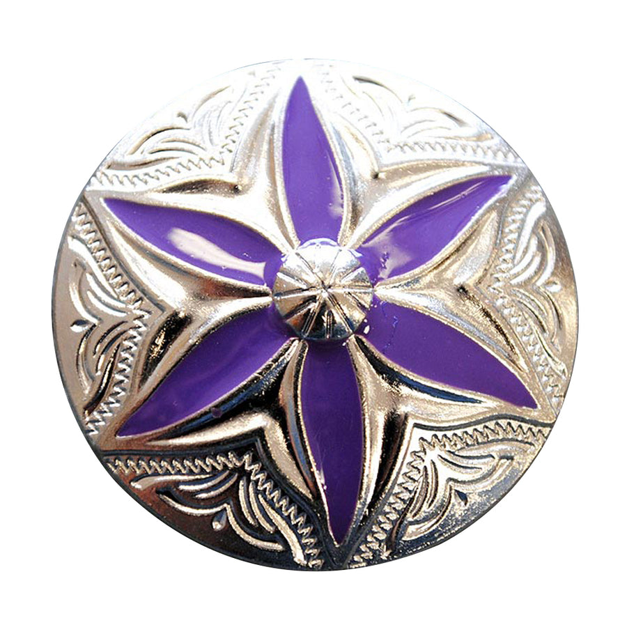 Set Of 32 Screw Back Concho Round Floral Purple Inlay Bling Saddle - Uhorse
