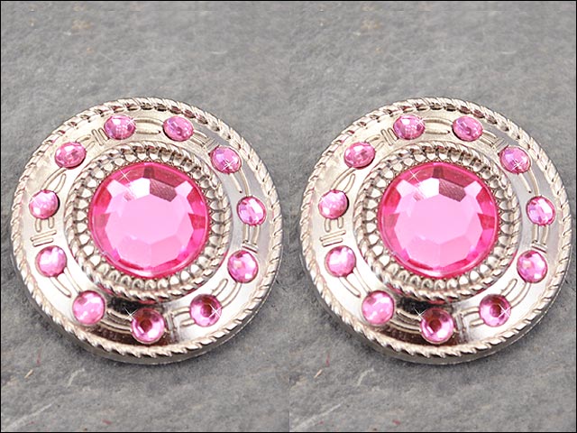 HILASON Screw Back Concho Nickel Wheel Shape W/Rope Edge Saddle Pink Color | Bridle Conchos | Slotted Conchos