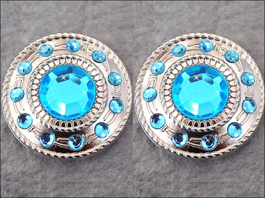 HILASON Western Screw Back Turquoise Rhinestone Crystal Concho w/ Rope Edge