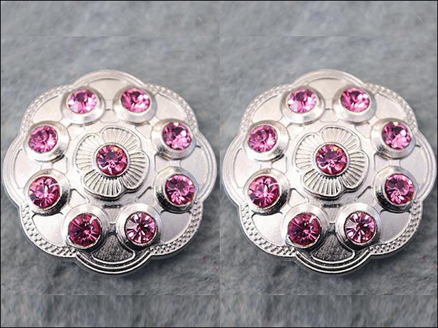 HILASON Western Screw Back Concho1 Pink Crystal Floral Bling Headstall Cowgirl 1.5 inch | Concho Slotted Conchos