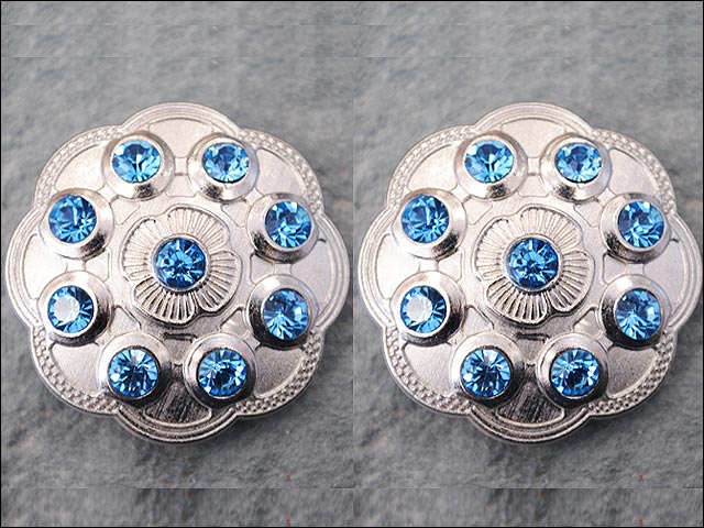 HILASON Western Screw Back Concho1 Blue Crystal Floral Bling Headstall Cowgirl | Concho Belt Slotted Conchos