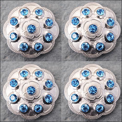 HILASON Western Screw Back Concho1 Blue Crystal Floral Bling Headstall Cowgirl | Concho Belt Slotted Conchos