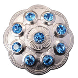 Set Of 16 Western Screw Back Concho Blue Crystal Floral Bling Cowgirl - Uhorse