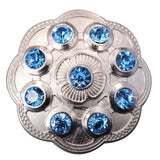 Set Of 2 W. Screw Back Concho Blue Crystal Floral Bling Cowgirl – by Hilason – Cowboy and equestrian accessories