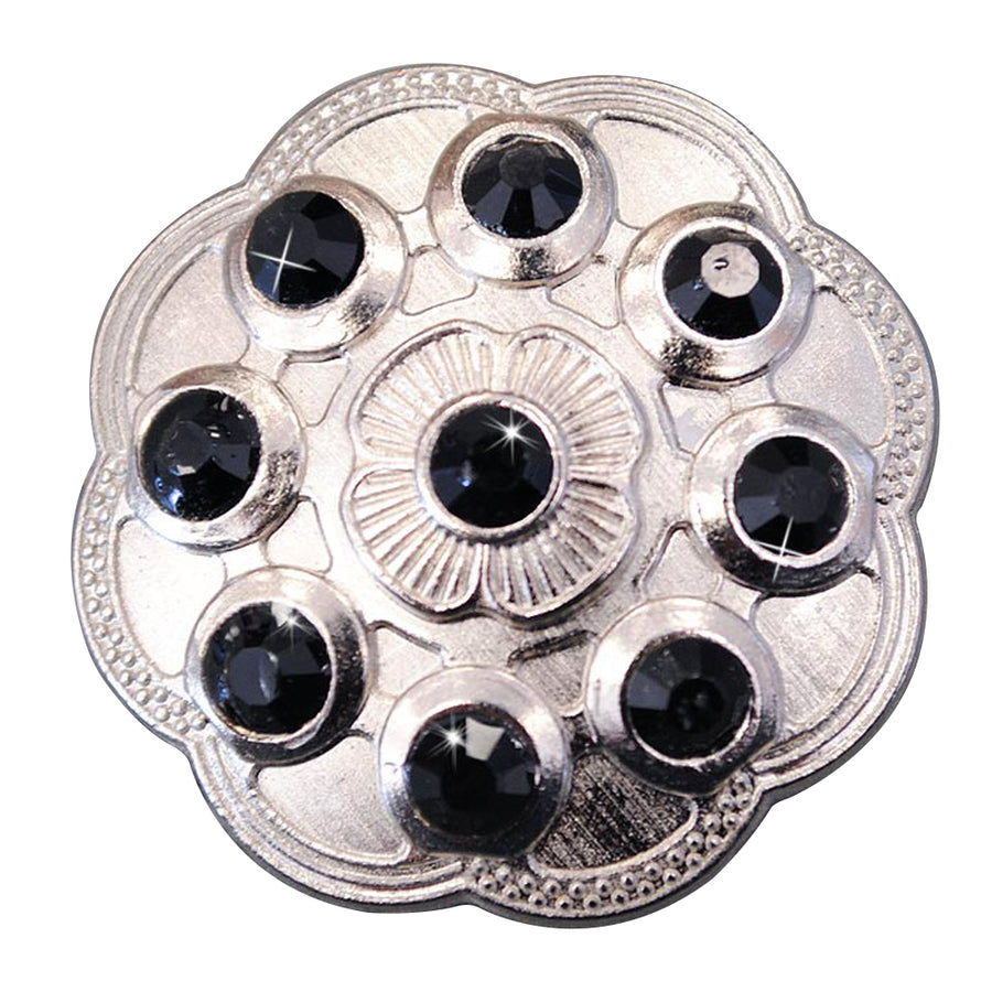 Set Of 2 Western Screw Back Concho Black Crystal Floral Bling Cowgirl - Uhorse
