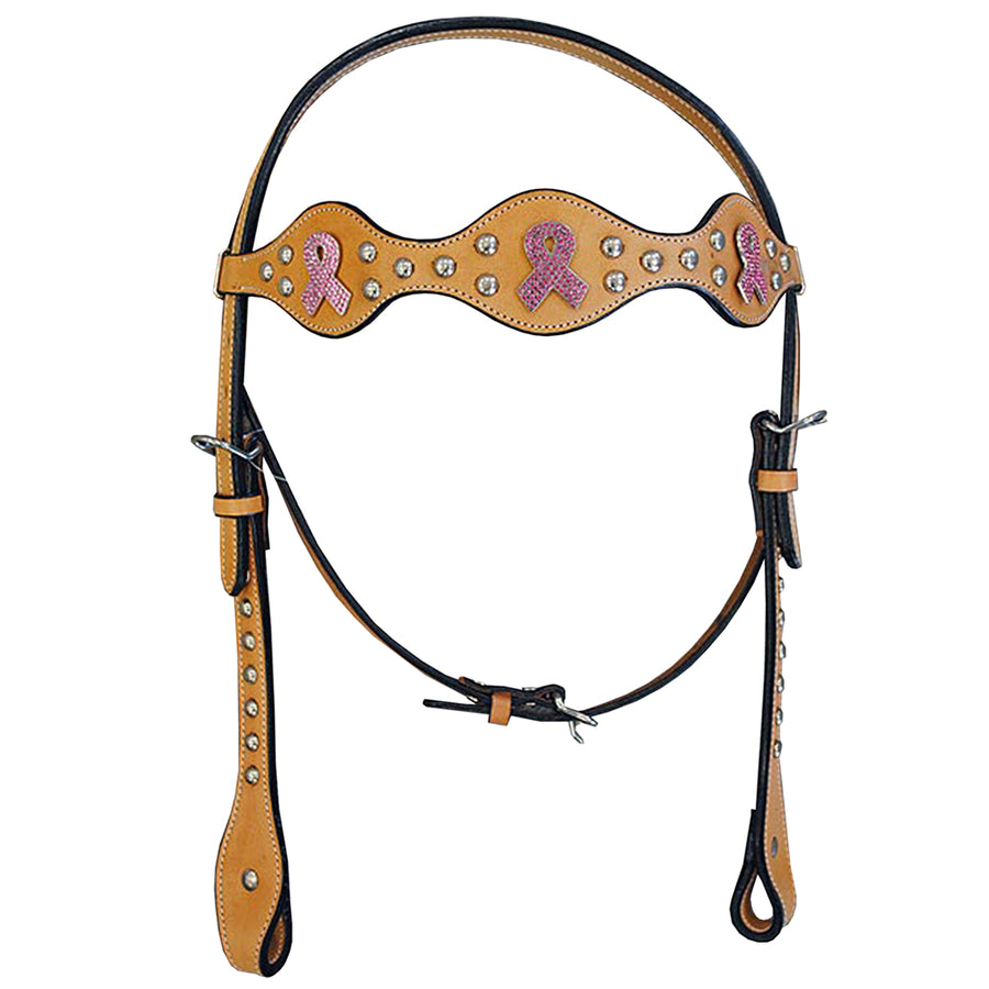 HILASON Western Headstall Horse Leather With Breast Cancer Concho | Bridle