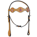 Hilason Western Headstall Horse Leather W/ Breast Cancer Concho N309C