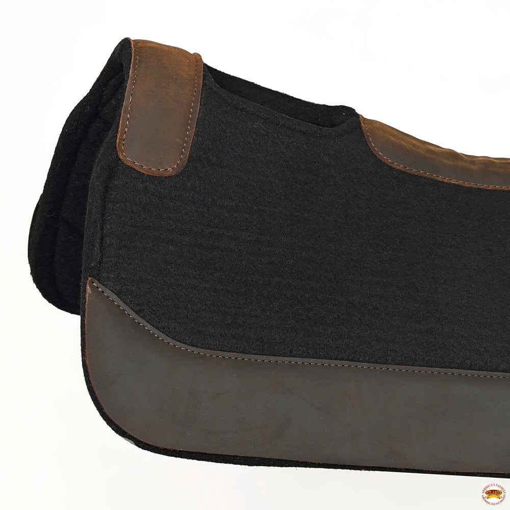 Hilason Western Wool Felt Horse Saddle Pad W/ Leather Border- Black