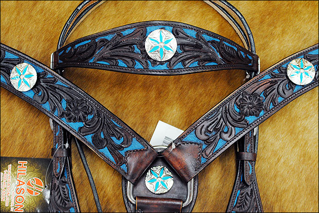HILASON Western Horse Headstall Breast Collar Set Concho American Leather | Bridle for Horses Headstalls