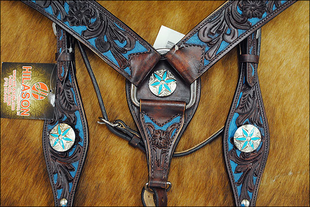 HILASON Western Horse Headstall Breast Collar Set Concho American Leather | Bridle for Horses Headstalls
