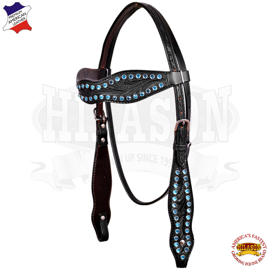 W. H. Headstall Tk. Bridle American Leather Turquoise Hilason – by Hilason – Cowboy and equestrian accessories
