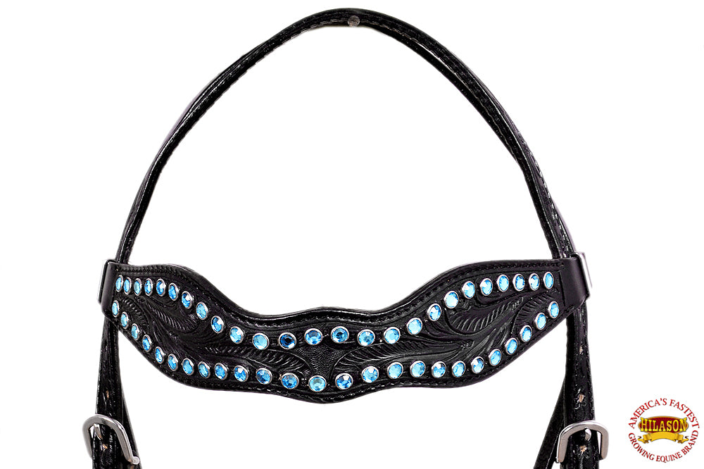 Western Horse Headstall Tack Bridle American Leather Turquoise Hilason