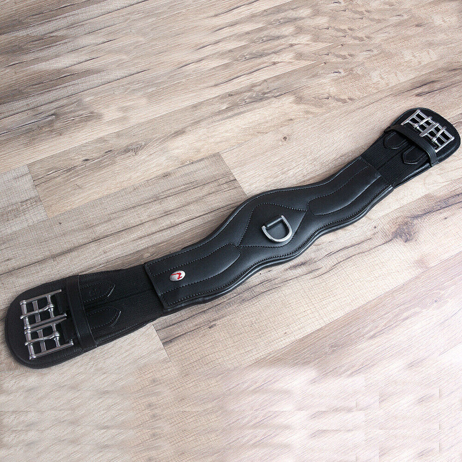 22" Horze Smooth Soft Leather Elastic Both End Dressage Horse Cinch Girth Black - Hilason