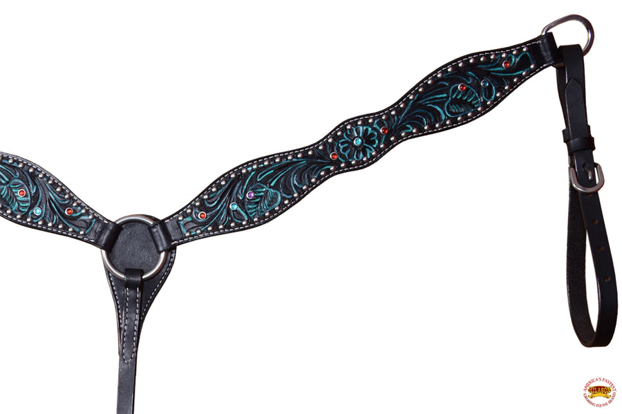 HILASON Western Horse Breast Collar Tack American Leather Black Turquoise | for Horses