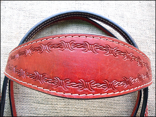 HILASON Western Horse Headstall Breast Collar Set Genuine American Leather Barb Wire Mahogany | For Horses