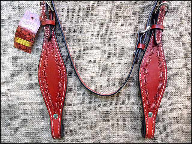 HILASON Western Horse Headstall Breast Collar Set Genuine American Leather Barb Wire Mahogany | For Horses