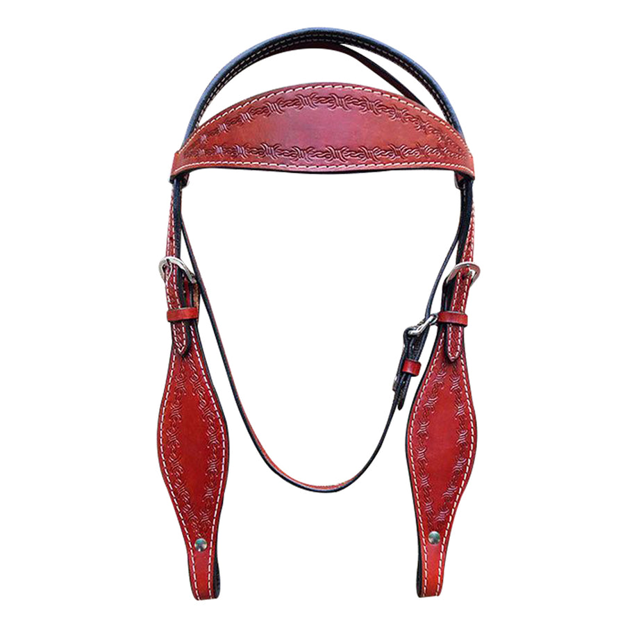 HILASON Western Horse Headstall Tack Genuine American Leather Barb Wire Mahogany - Uhorse