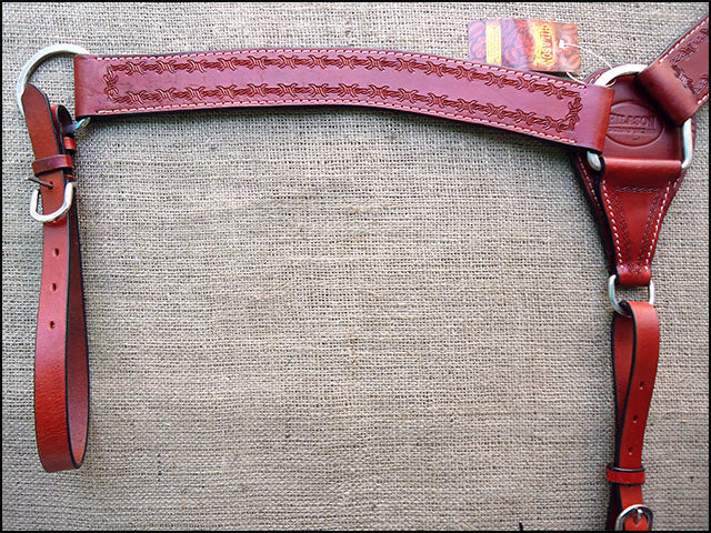 HILASON Western Horse Headstall Breast Collar Set Genuine American Leather Barb Wire Mahogany | For Horses
