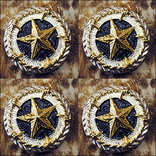 HILASON Western Screw Back Concho Texas Star Gold Saddle Bling Cowgirl w/ Black Inlay Color | Slotted Conchos