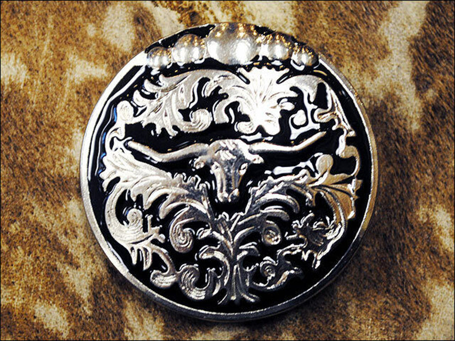 Set Of 2 Western Screw Back Concho Long Horn Black Saddle Bling Cowgirl