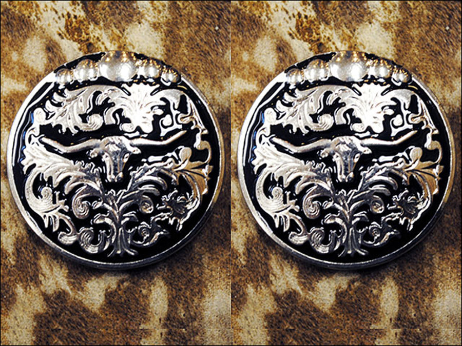 Set Of 2 Western Screw Back Concho Long Horn Black Saddle Bling Cowgirl