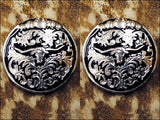 Set Of 2 Western Screw Back Concho Long Horn Black Saddle Bling Cowgirl