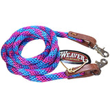Blue Pink Purple 8Ft Weaver Horse Poly Roping Reins W/ Leather Laces Loop Ends
