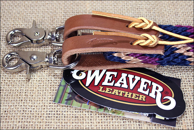 Navy Tan 8Ft Weaver Horse Poly Roping Reins W/ Leather Laces Loop Ends