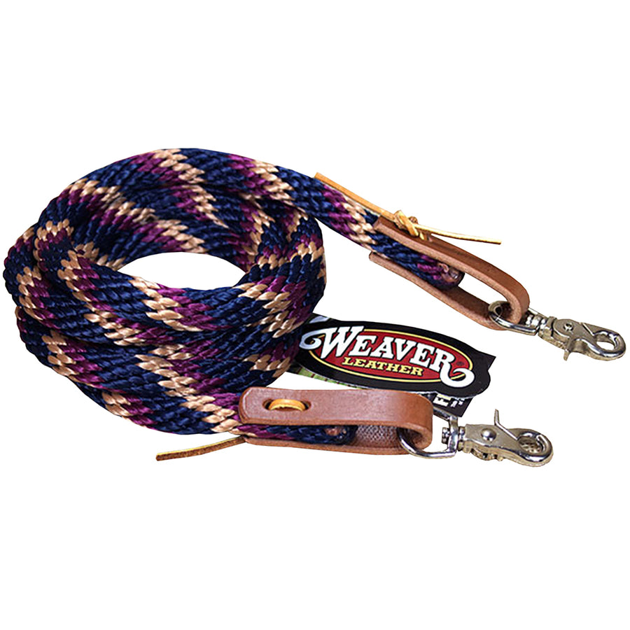Navy Tan 8Ft Horse Poly Roping Reins with Leather Laces Loop Ends - Uhorse