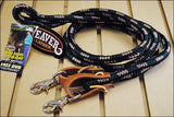 Black Hunter Green 8Ft Weaver Horse Poly Roping Reins W/ Leather Laces Loop Ends