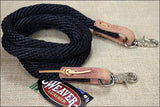 Black 8Ft Weaver Horse Poly Roping Reins W/ Leather Laces Loop Ends