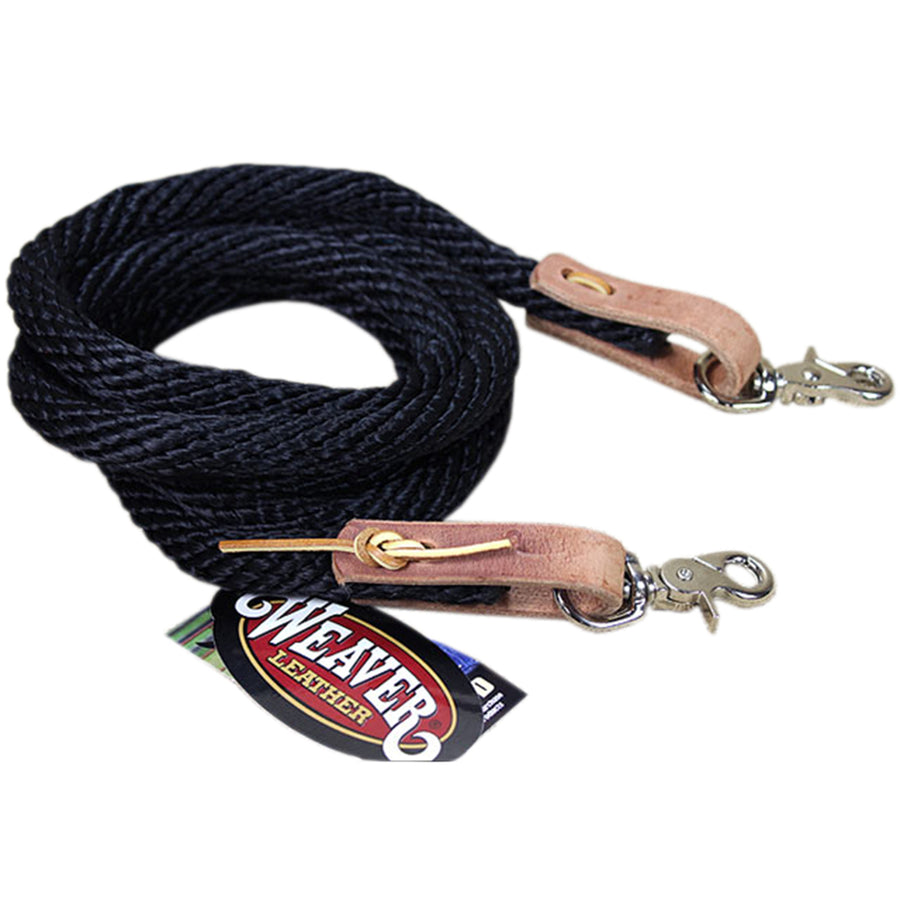 Black 8Ft Horse Poly Roping Reins with Leather Laces Loop Ends - Uhorse