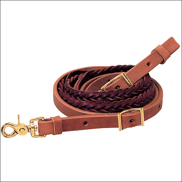 7 Ft Weaver Harness Latigo Leather 5-Plait Roper Rein Horse Tack Brass Snap