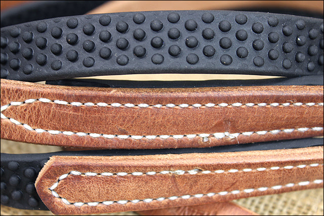 Black 8Ft Weaver Leather Barrel Pleasure Rein With Rubber Grip Horse Roping