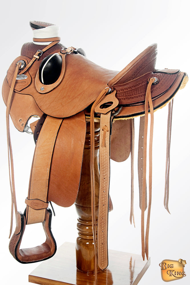 HILASON Western Horse Wade Saddle American Leather Ranch Roping Tan | Hand Tooled & For Horses