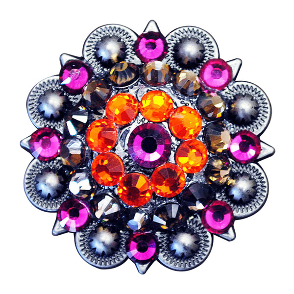 Western Screw Back Concho 1.5 In Fuchsia Orange Crystal Bling Saddle - Uhorse