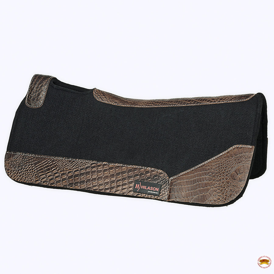 HILASON Western Wool Felt Horse Saddle Pad W/ Distressed Wear Leather | for Horses